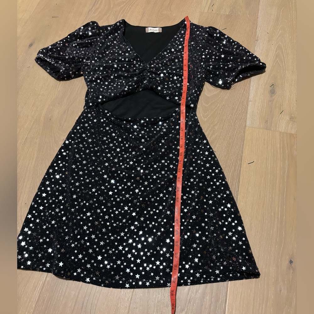 Altar’d State puff sleeve star sequin silver cut out black sparkly slinky dress - Picture 6 of 8